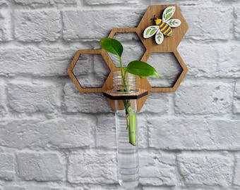 Honeycomb and Bee Propagation, Gift for Plant Lover, Hanging Plant Propagation Station, Wall Vase, Beekeeper Gift