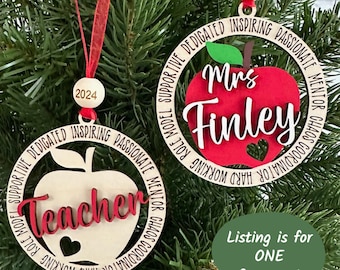 Teacher Christmas Ornament, Personalized Teacher Ornament, Wood Ornament,  Gift for Teacher, Educator, #1 Teacher, Listing for ONE Ornament