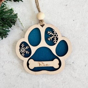 Personalized Pet Paw Wooden Ornament, Dog Paw Christmas Ornament, Dog Paw Gift Tag,  Laser Cut