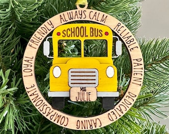 School Bus Driver Christmas Ornament, Personalized Bus Driver Ornament, Wood Ornament,  Gift for Bus Driver