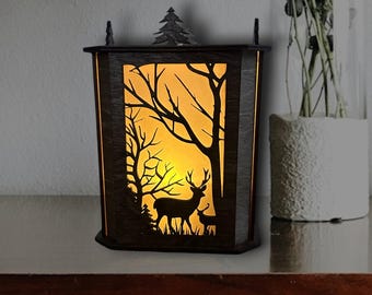 Deer Winter Votive Candle Lantern, Christmas Decor, Candle Holder, Nature Scene, Forest