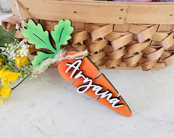 Carrot Easter Tag, Easter Basket Tag for Child, Wooden Gift Tag, Easter Gift for Kids, Personalized Gift Tag