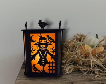 Scarecrow Fall Votive Candle Lantern, Autumn Decor, Candle Holder, Halloween