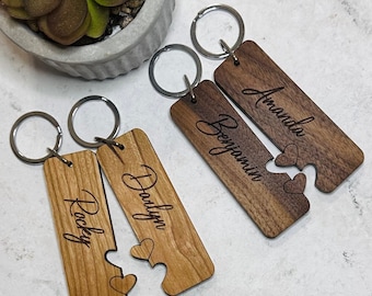 Couples Wood Keychain, His and Hers Keychains, Valentine's Day Gift, Wedding Gift, Mr. and Mrs. Keychains