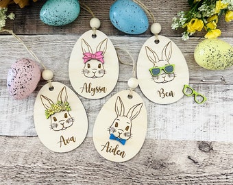 Bunny Easter Basket Tags, Personalized Name Tag for Child, Kids Easter Tags, Easter Gift for Child, Personalized Gift for Child, Wooden Tag