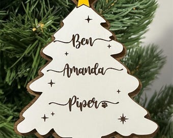 Personalized Family Christmas Tree Ornament, Custom Holiday Ornament for Family and Pet