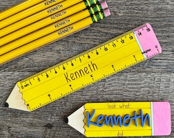 Back to School Bundle, School Supplies, Personalized Pencils, Kids Name Refrigerator Magnet, 6 inch Ruler, Gift for Kids, Gift for Teachers