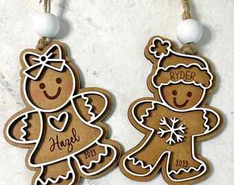 Gingerbread Boy or Girl Christmas Ornament, Personalized Ornament, Wood Ornament,  Gift for Child or Grandchild
