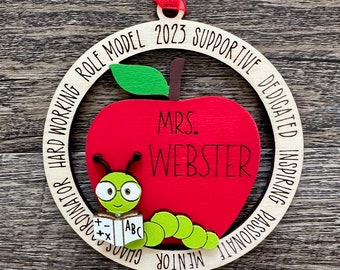 Personalized Teacher Ornament, Teacher Christmas Ornament, Wood Ornament,  Gift for Teacher, Educator, #1 Teacher