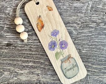 Personalized Birth Month Flower Wooden Bookmark, Book Lover Gift, Gift for Her, Birthday Gift, Personalized Gift