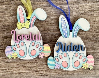 Personalized Bunny Easter Basket Tag for Child, Wooden Gift Tag, Easter Gift for Kids, Personalized Gift Tag