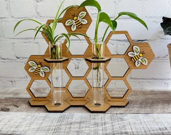 Plant Propagation Station, Honeycomb and Bee Design, Gift for Plant Lover, Plant Holder, Flower Vase, Beekeeper Gift, Nature Home Decor
