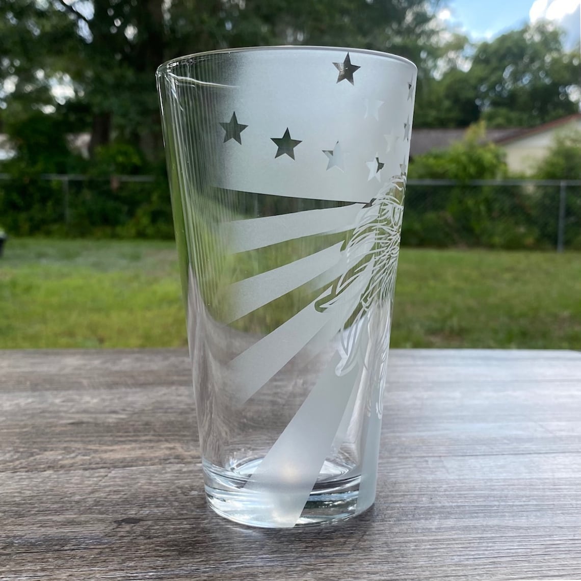 Eagle With Flag Etched Glass Patriotic Glass Engraved Eagle Etsy