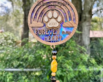 Pet Memorial Suncatcher, Dog or Cat Remembrance Spinner, Rainbow Bridge, Repurposed DVD, Laser Engraved Window Decor, Gift for Pet Lover