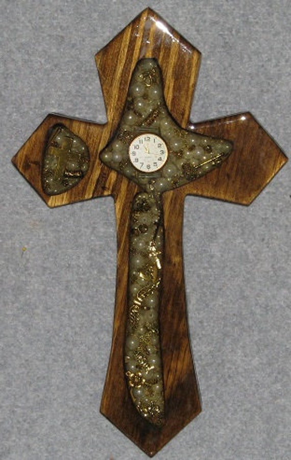 Decorative Wall Cross Spareparts With Watch Handmade Wooden One Of A Kind