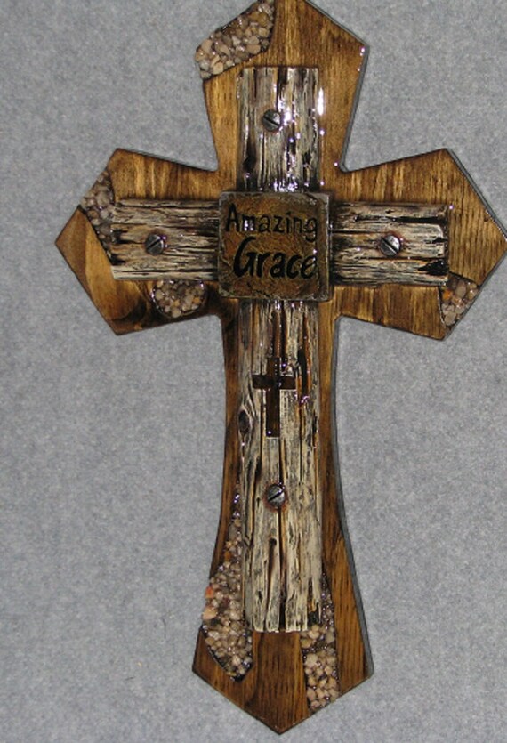Decorative Wall Crosses Amazing Grace W Old Post Handmade Etsy