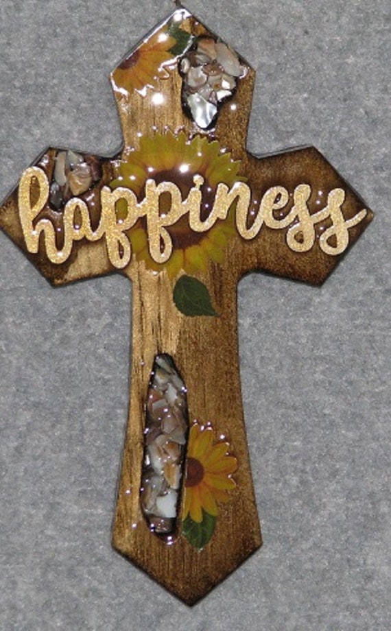Decorative Wall Crosses Small Happiness Sun Flowers Etsy