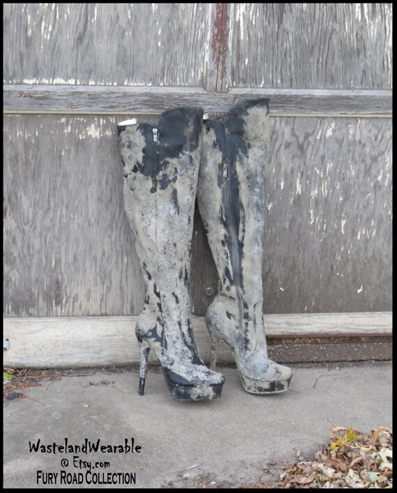 Items similar to Post Apocalyptic BOOTS Black faux LEATHER Boots THIGH