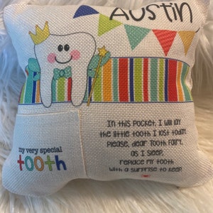 Tooth Fairy Pillow personalized 8x8 / tooth fairy pillow for boys / tooth fairy pillow for girls / tooth fairy keepsake/personalized pillow image 7
