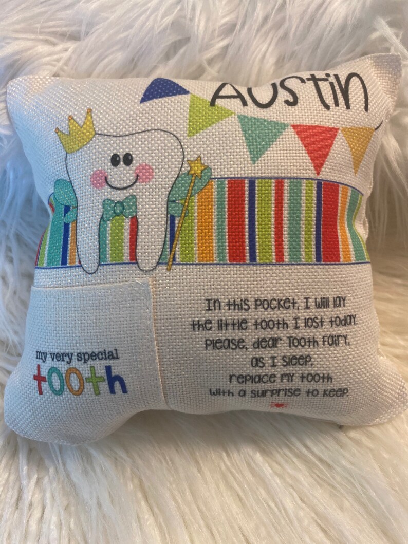 Tooth Fairy Pillow personalized 8x8 / tooth fairy pillow for boys / tooth fairy pillow for girls / tooth fairy keepsake/personalized pillow image 7