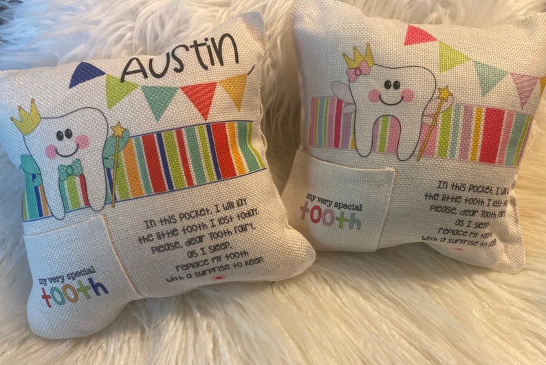 Tooth Fairy Pillow personalized 8x8 / tooth fairy pillow for boys / tooth fairy pillow for girls / tooth fairy keepsake/personalized pillow image 6