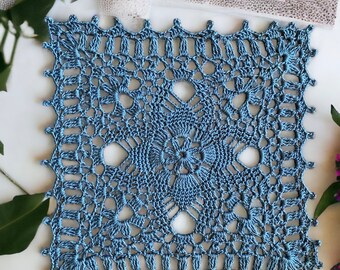 8” Square Doily- Country Blue Crochet Doily