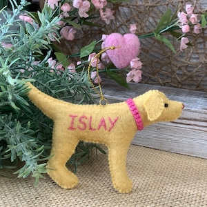 Personalized Yellow Lab Ornament with a crochet collar