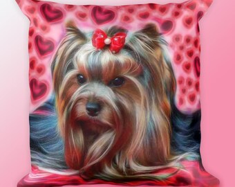 Yorkie Pillow-Yorkie Lover Gift-Yorkie Dog Pillow-Yorkie Heart Pillow