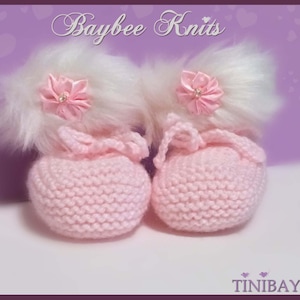 Pink Knitted Baby Booties-Faux Fur Baby Booties-Cute Handmade Baby Booties-Baby Shower Gift