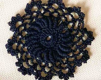 Set of 6 Black Mini Doilies-Crochet Mini Doily -Cotton Doily-Craft Doily-Black Doily-3 inch Doily