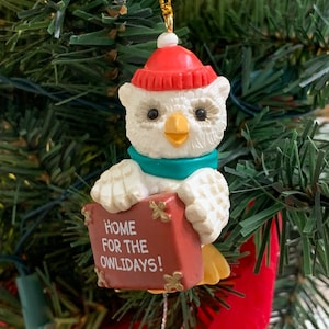 Vintage Hallmark Owl Ornament „ Home for the Owlidays“ 1990 Keepsake Ornament