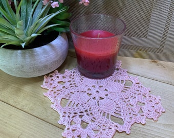 Hand Crocheted Light Pink Square Doilies - Set of 2 (5.5 inch)