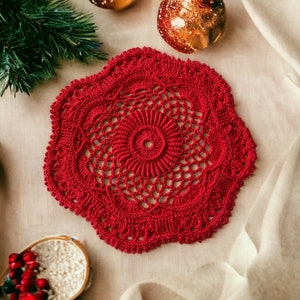 8&quot; Textured Red Christmas Doily