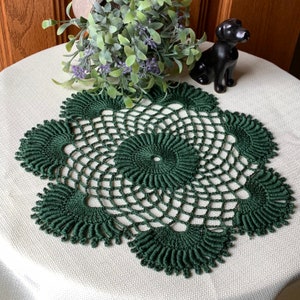 10 1/2 inch Hunter Green Round  Crochet Doily- 10 1/2” Dimensional Doily- Round Doily