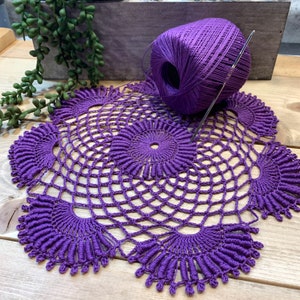 10” Purple Round  Crochet Doily-  Dimensional Doily- Round Doily