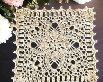 8” Square Doily- Ecru (off white) Crochet Doily