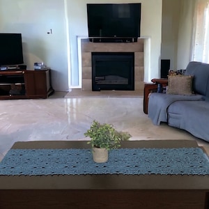 48”x11” Country Blue Crochet Table Runner Made To Order