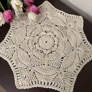 18” Textured Doily Off-White(Ecru)One-of-a-kind Crochet Doily-Heirloom Doily