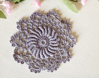 Set of 2 Grey Mini Doilies-Crochet Doily -Craft Doily- 3" Grey Doily