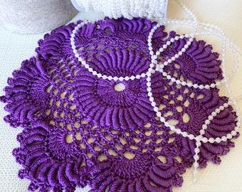 Set of 2 Purple Round  Crochet Doilies  -6 1/2“ Dimensional Doily- Round Doilies- Purple Doily