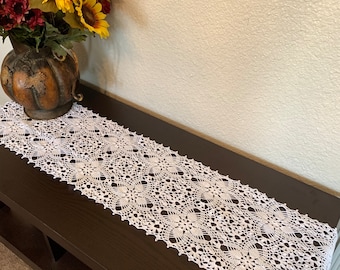 48”x11” White Crochet Table Runner Made To Order