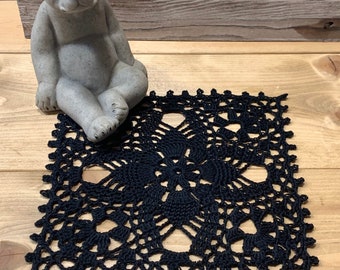 Set of 2 7 inch Black Square Doilies