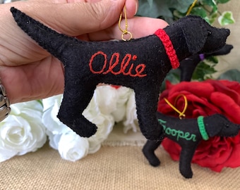 Personalized Black Lab Ornament with a crochet collar