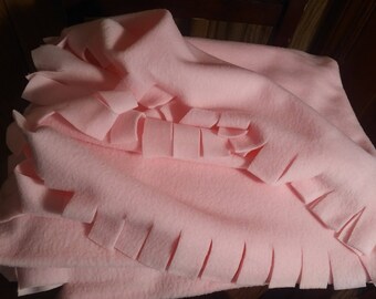 Pink Soft Fleece with Hand-Cut Fringe