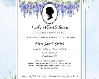 Bridgerton Bridal Shower Invitation Set: Lady Whistledown Tea Party (Editable Downloads)