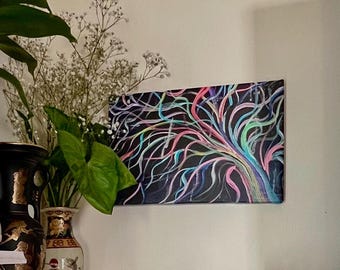 Baum des Lebens Leinwanddruck: Bunte wirbelnde Zweige, modernes Wanddekor (8x12)