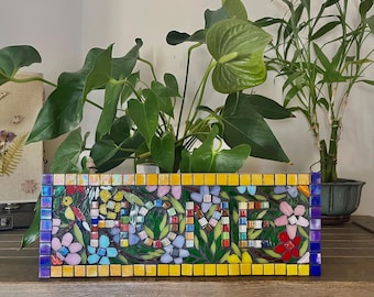 Schillerndes Stained Glass HOME Mosaik: Blumenvogel Art