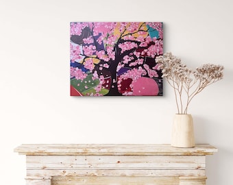 Kirschblüten Abstrakt Leinwand: Buntes Blumen Dekor (40x50 cm)