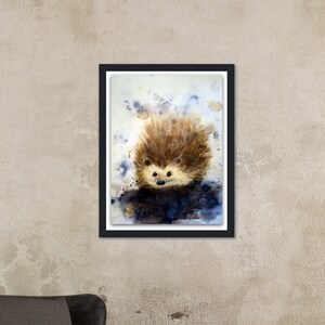 Ritratto animale riccio, acquerello originale, arte, 30x40 cm, marrone, blu, unico, dipinto a mano,
