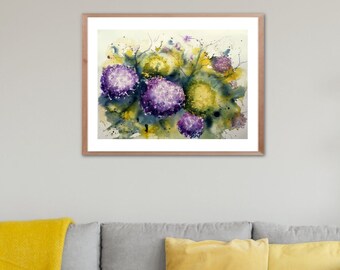 Purple Hydrangeas - Flowers - Original watercolor - 34x44 cm